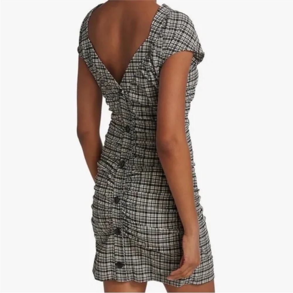 Ganni Ruched Seersucker Mini Dress In Plaid Print SZ 38/6 212 - Picture 8 of 11